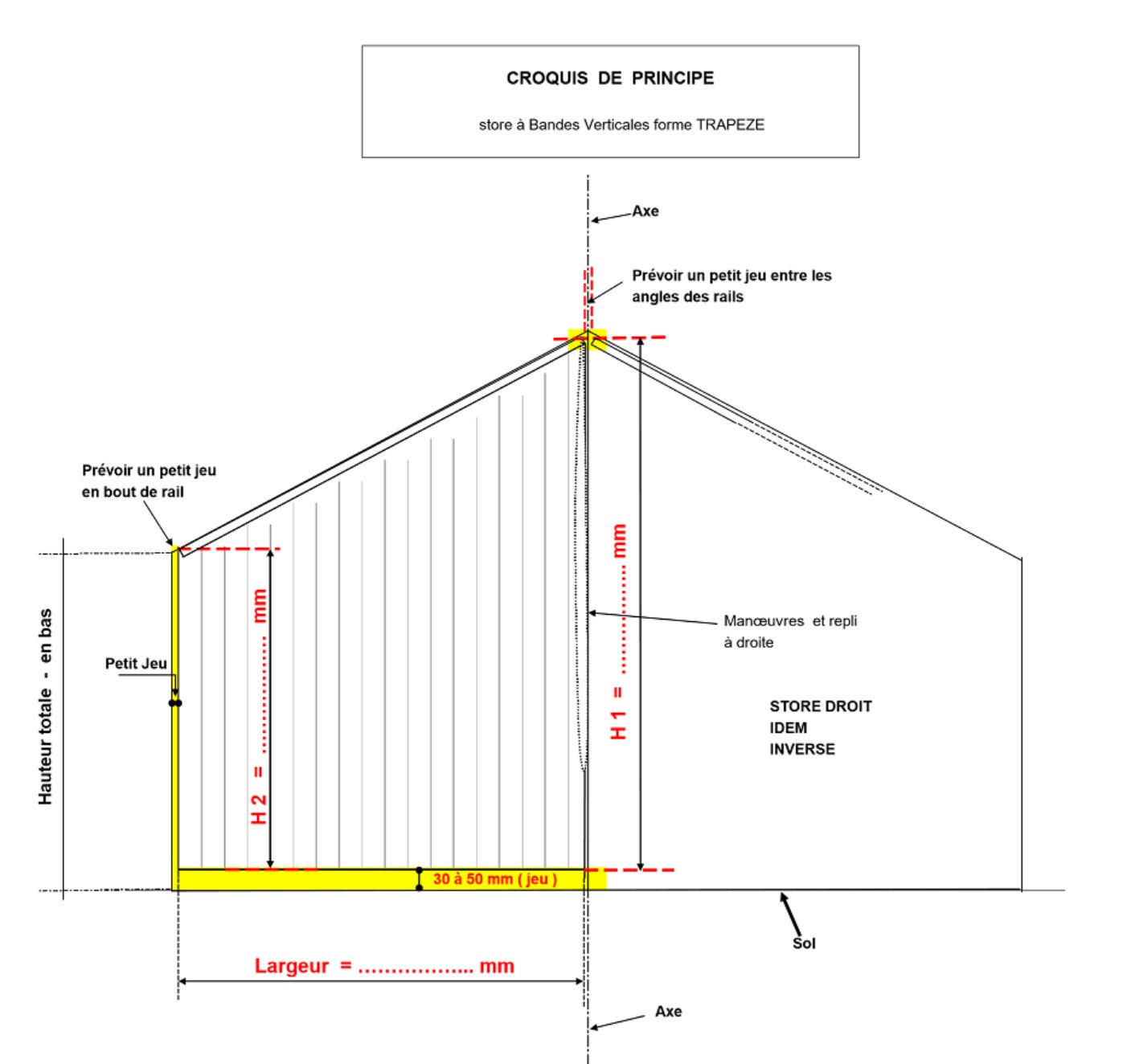 bulles daide/STORE TRAPEZE 2 pentes (2 stores côte à côte) schéma prise de mesure