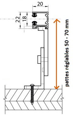 Equerres de fixation murale pour coulisses "U" (réglables 50 - 70 mm) 